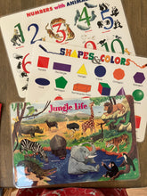 Load image into Gallery viewer, Shapes + Colors, Numbers with Animals, Jungle Life: Set of 3 Wipe-off Placemats