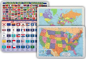4 Placemat Set: US Flags, World Flags, US Map, World Map