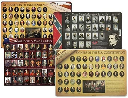 American History Placemat Bundle (4): Declaration Signers, Constitution Signers, Revolutionary War Leaders, Civil War Generals