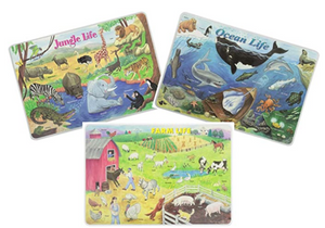 Jungle Life, Ocean Animals, Farm Animals: Set of 3 Placemats